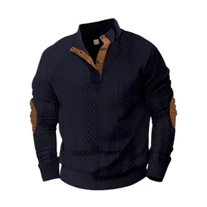 Men’s diamond-patterned sweater with a casual fit design and a stand-up collar featuring a metal button, perfect for everyday wear and office work GARMENTARY