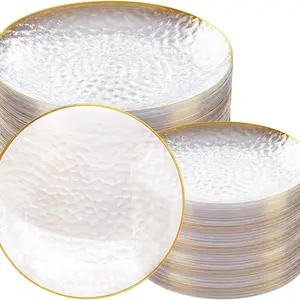 20-Piece Transparent Hammered Plastic Plate Set, 10 Dinner Plates & 10 Dessert Plates, Ideal for Weddings, Birthdays, Valentine's Day