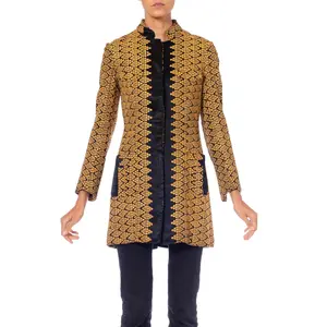 1960S Peach Haute Couture Silk Blend Embroidered Indian Inspired Jacket Made In Paris