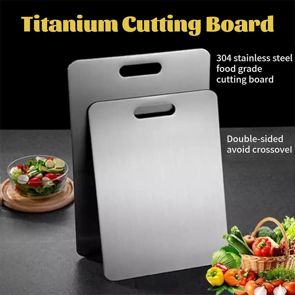 2-Piece Antimicrobial Double-Sided Stainless Steel Kitchen Chopping Board – Non-Stick, Durable, Hygienic Cutting Board for Meat, Fruit, Vegetables, Ideal for Home Use