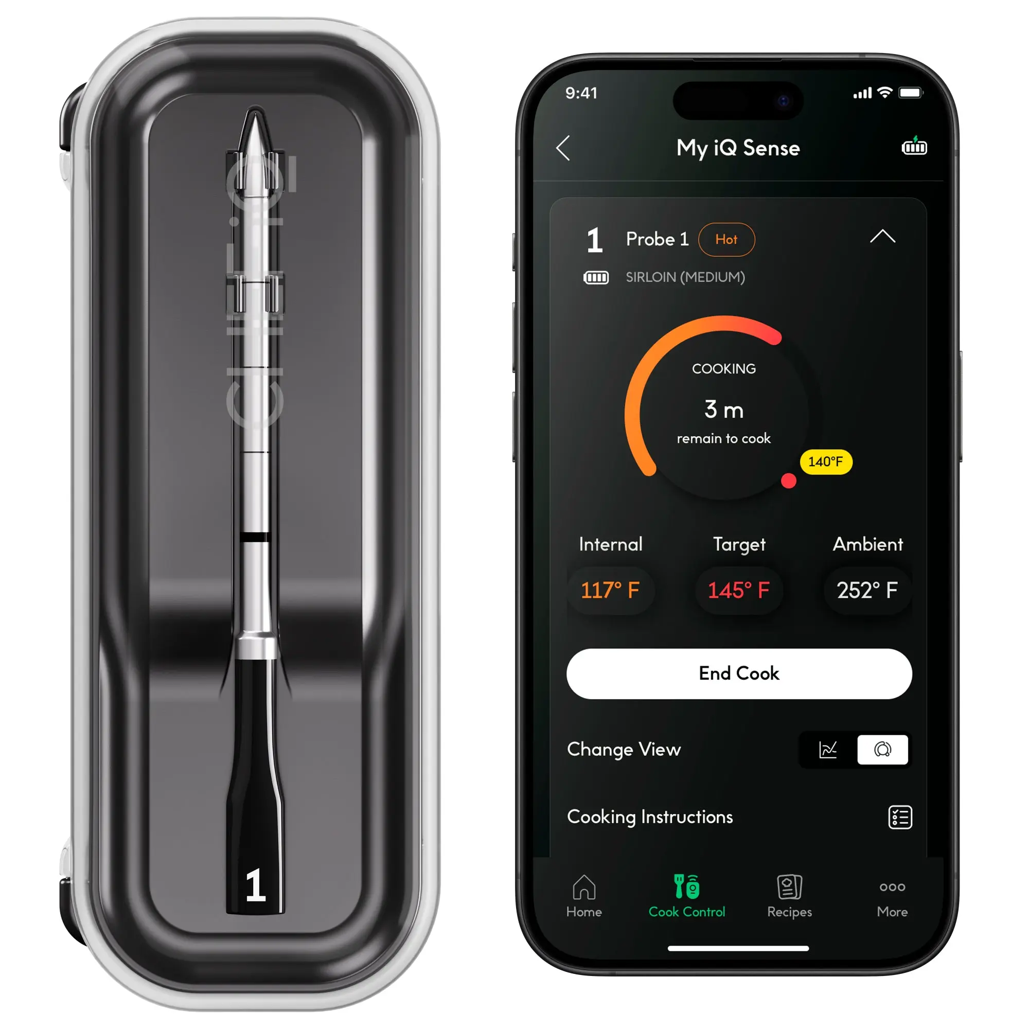 iQ Sense by CHEF iQ Smart Wireless Meat Thermometer, WiFi Unlimited Range, 5 Sensors, Safe to 1000°, Ultra Thin Probes