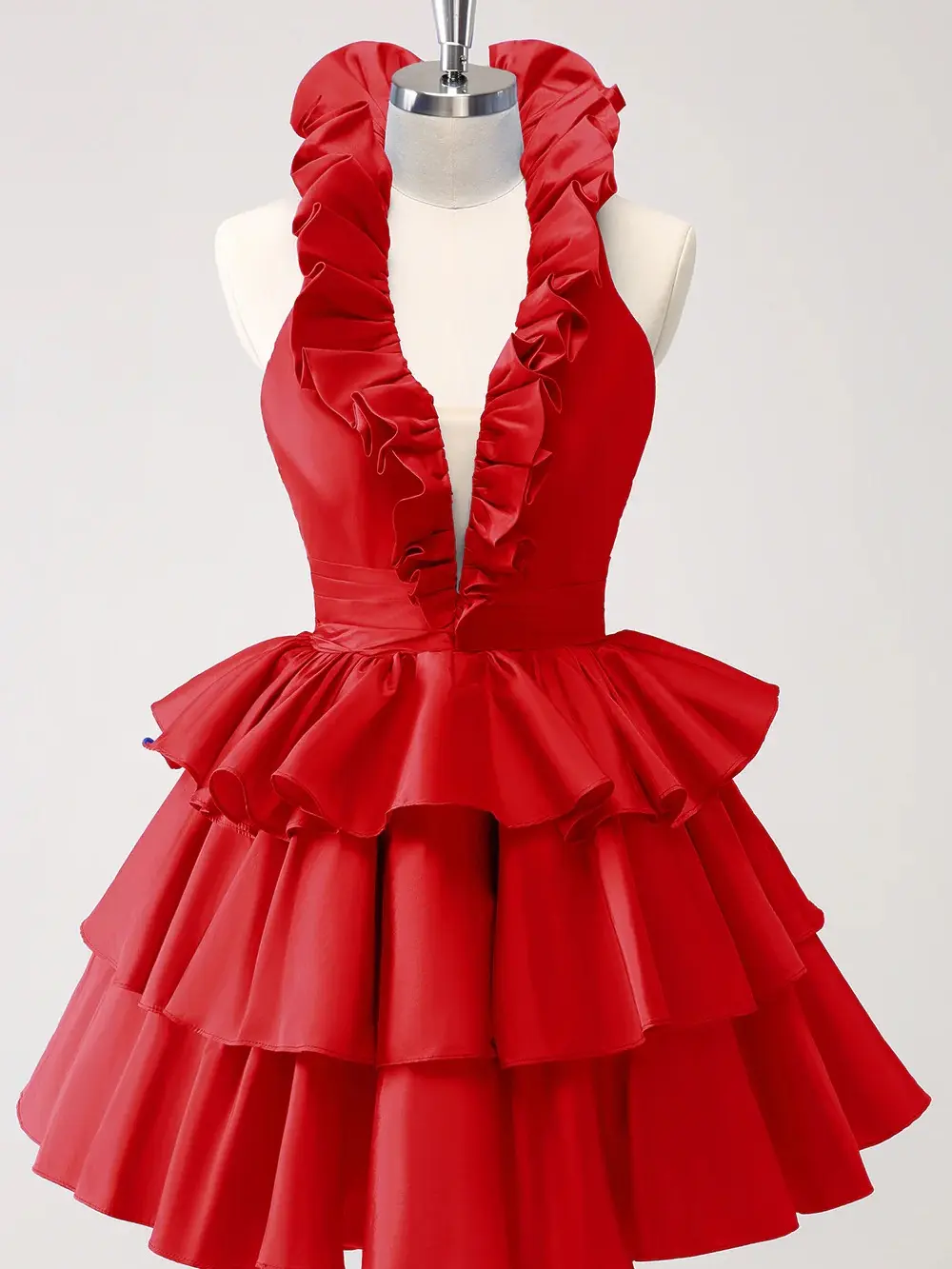 【US4 Clearance】A-Line Halter Tiered Short Homecoming Dress with Ruffles