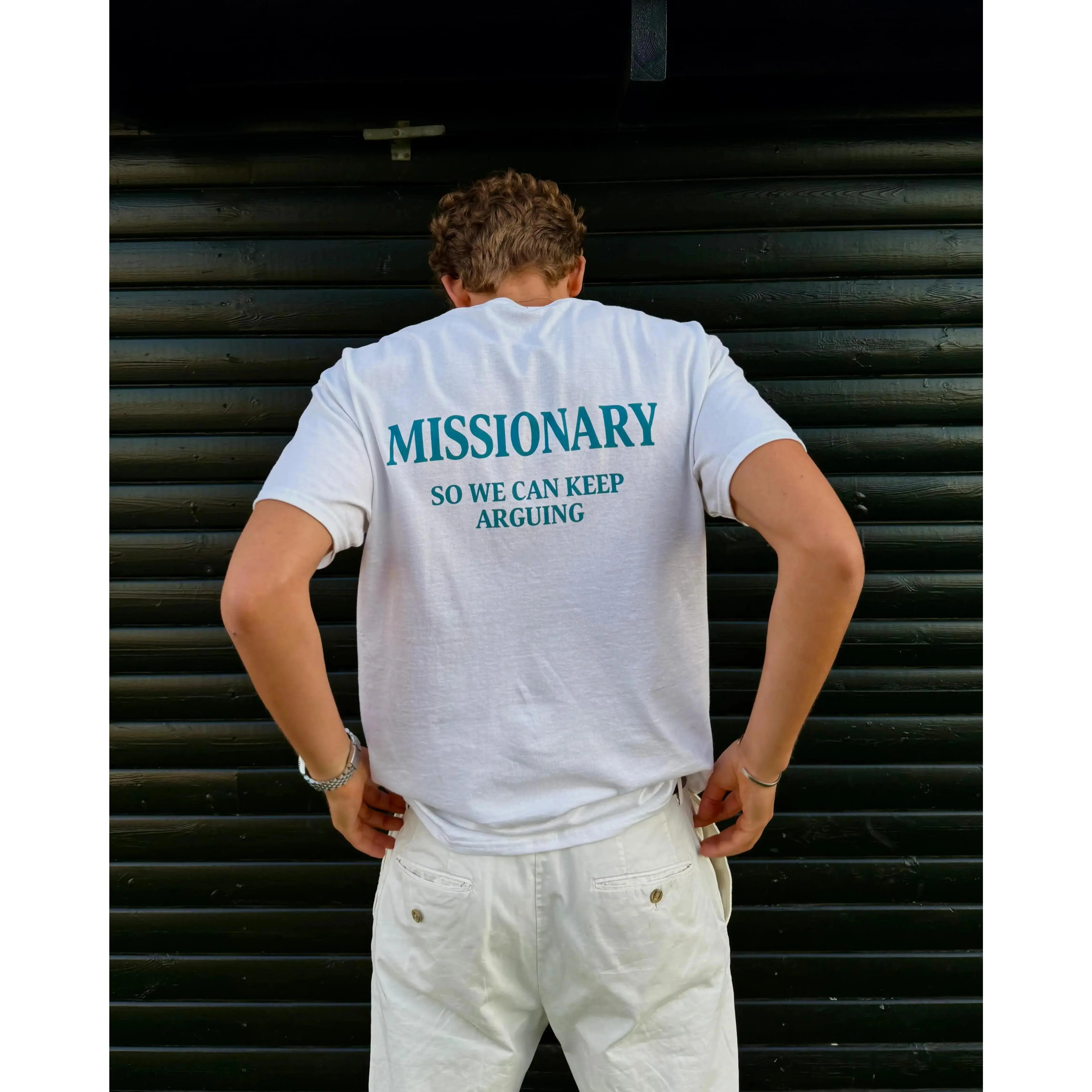 Women's Fitted Casual Shortleeve Unisex Funny Streetwear Graphic Tee - "MISSIONARY SO WE CAN KEEP ARGUING" Personalized Statement T-Shirt, Ideal Gift