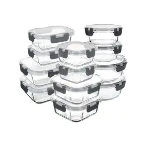 A[24-Pieces ] High Borosilicate Glass Meal Prep Containers With Steam Vent, Food Storage Containers With Airtight Lids, For Home Kitchen Office Lunch Portion Control