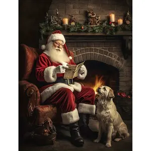 1Pcs Santa Claus Sitting by the Fireplace Acrylic Paint by Numbers 16x20in Unframed Beginner DIY Christmas Cozy Style Decor for Living Room Fireplace Wall Ideal Gift for Christmas & Family Crafts