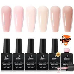 Beetles 5 In 1 Rubber Base Gel Nail Polish 6 Colors Nude Pink Peach Neutral Sheer French Tips Flexible UV LED Soak Off Kit for DIY Home Manicure Winter Gifts
