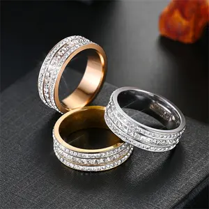 Men's Titanium Wedding Band Engagement Ring 9 Large Cubic-Zirconia Goldtone
