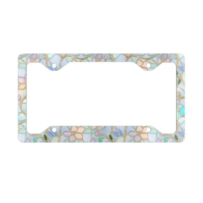 Stained Glass Floral License Plate Frame, Colorful Wildflower Womens Exterior Car Accessories, Tag Frame, Cute Car Decor Gift for Her