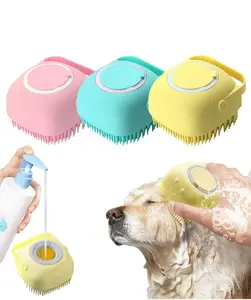 Pet Bath Brush, Silicone Massage Brush with Shampoo Dispenser, Ideal Bath Accessories for Dogs & Cats Pet Clean Products, Grooming, Dog Ear Cleaning Pet Massage Brush Bath Brush Set