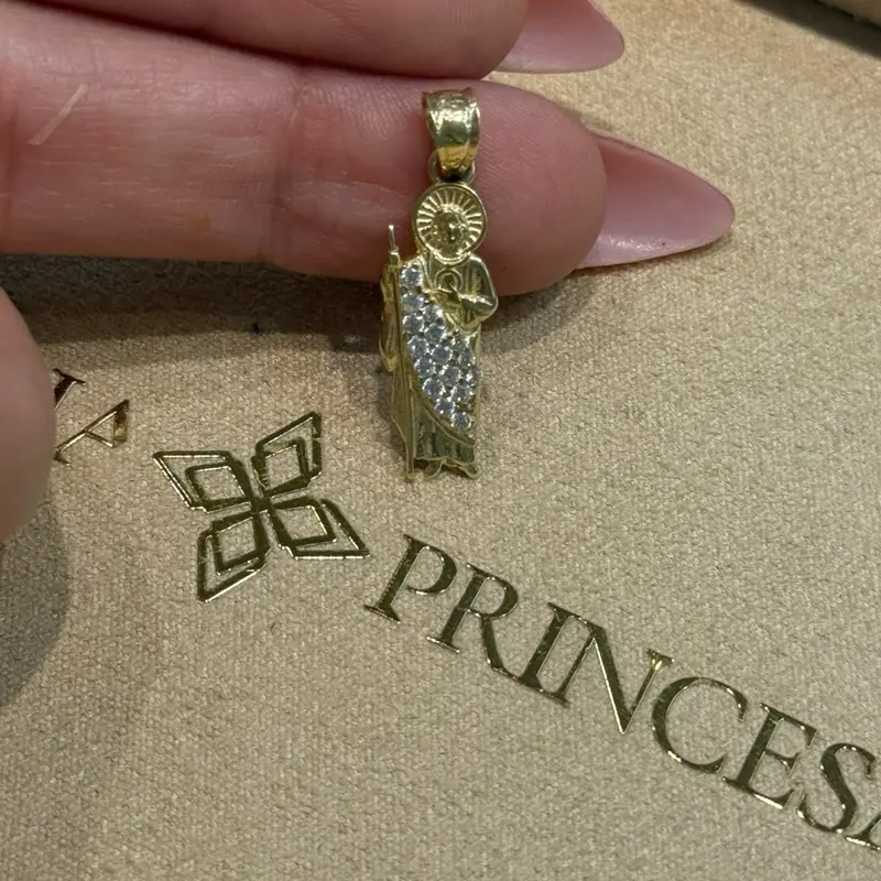 14k Gold San Judas Pendant With Stones