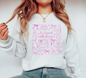 Licensed Esthetician Sweatshirt • Esthetician Coquette Work Sweater • Skin Therapist Shirt • Aesthetician Graduation Gift • Esthetics School Crewneck Womenswear