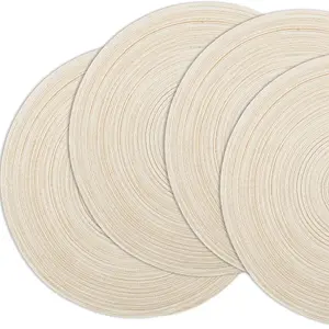 Round Braided Placemats Set of 4 Round Table Mats for Dining Tables 15 inch Washable Kitchen Table Place Mats Indoor (Beige, 4) Coasters Stylish
