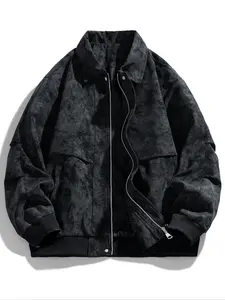 Men's Vintage Classic Leather Jacket American Trend Street Style Casual Coat, Fitted Plain Design Long Sleeve Menswear for Spring & Fall Fashion