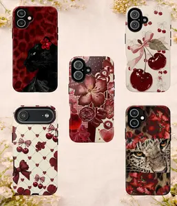 Floral Leopard & Cherry Print Phone Case Collection, Wildcat, Bow and Cherry Blossom Designs for iPhone 17 16 15 14 Pro Plus Samsung Cover