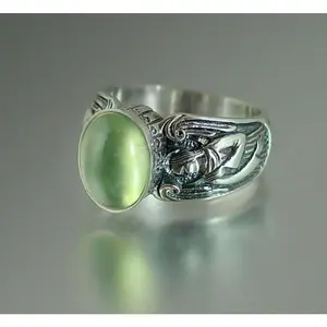 Vintage Head-Shaped Light Green Moonstone Ring Trendy Jewelry