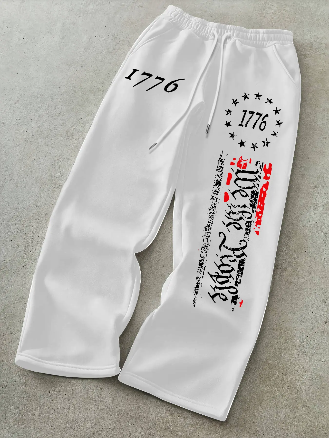 Men's Fall Winter Classic Flag Star Print Casual Pants, Letter Print Sweatpants, Drawstring Straight Leg Long Pants, Outdoor Sports Pants, Fitted Natural Waist, Athleisure Menswear, Athleisure Style Bottoms, Casual Comfy Sporty