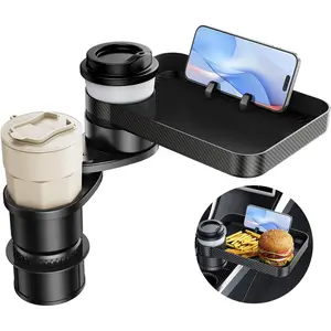 Car Cup Holder (2.9 inches in Diameter) Tray Table, Swivel Car Food Tray for Passenger Seat for Eating, Cup Holder Expander with Phone Holder, Drink Holder for Car, Road Trip Essentials