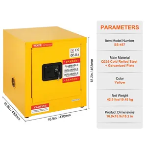 Summervibes VEVOR Flammable Safety Cabinet, 11 Gal, Cold-Rolled Steel Flammable Liquid Storage Cabinet, 16.9x 16.9x 18.2 in Explosion Proof with 1 Door for Industrial Use, NFPA Code 30 OSHA Standards Yellow