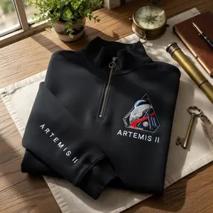 Artemis II Embroidered Quarter Zip Sweatshirt - Back to the moon Quarter Zip Embroidered Crewneck Sweatshirt - Hoodie Casual Wear Womenswear - Gift for Astronaut