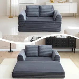 63" Corduroy Convertible Sleeper Sofa Bed with Pull-Out Bed, Modern 2-in-1 Boneless Couches Loveseat Floor Sofa, Fluffy Cloud Couch Bed for Small Spaces, No Assembly