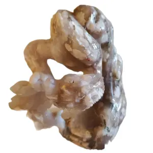 Hand Carved Crystal Flower Agate Dragon Head Sculpture 5.5x4.5x4 Inches with Unique Form and Colorful Accents