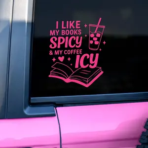I Like My Books Spicy & My Coffee ICY Car Decals, Waterproof Vinyl Sticker for Car Truck Window, Gift for Book Lovers & Readers