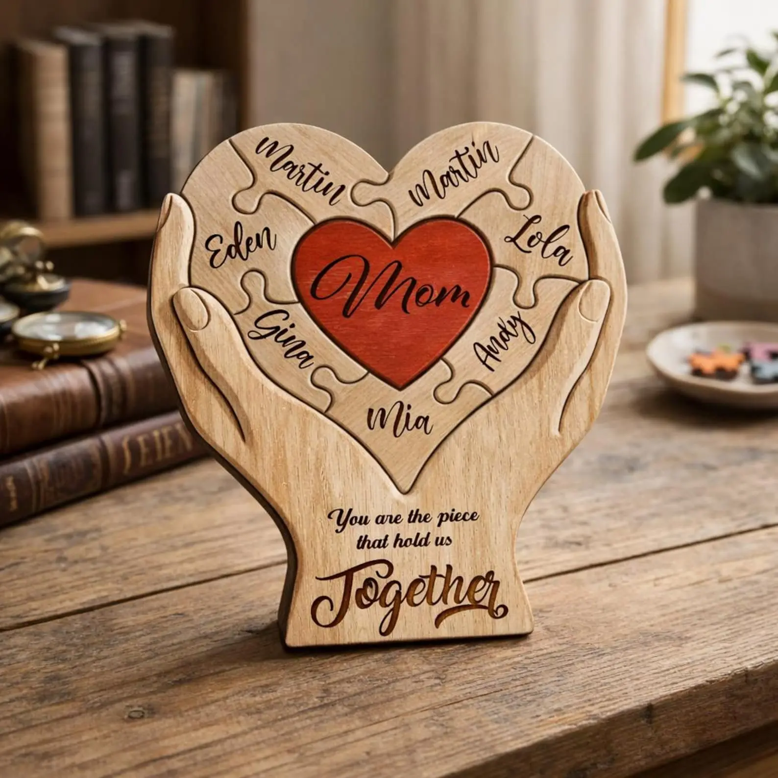 Personalized Mothers Day Wooden Puzzle, You Are The Piece That Holds Us Together Sign, Custom Gift For Mom From Kid, Printed Family Puzzle