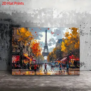 [2D Flat] 1 Piece Wooden Frame Canvas Painting| Paris Autumn Scenery with Eiffel Tower, Wall Art for Living Room, Bedroom, Kitchen, Ideal for Home Decoration, Halloween and Christmas Gifts