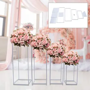 Metal Wedding Flower Stand Floor Vase Column Flower Stand Geometric Centerpieces Vase for Tabletop Flower Arrangement, Wedding and Event Reception Tables Decoration (4Pcs, W/ Metal Plate, White) Christmas Backdrop Light Ornaments