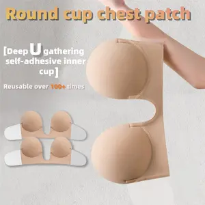 Women's Deep U Strapless Bra Push Up Demi Everyday Seamless Underwire Round Cup Chest Patch Reusable Over 100 Times Womenswear, Immediately increase the cup size of the bra and tighten the shape Bridal