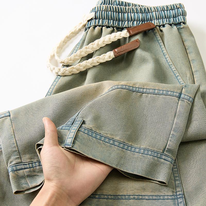 Men’s summer lightweight shorts made from Lyocell fabric—breathable, cool to wear, comfortable, and very cooling; suitable for various body types; vintage distressed style.