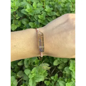 Smoky Quartz Point Open Cuff Bangle Bracelet
