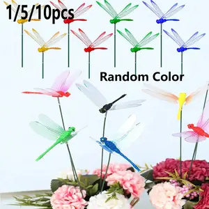 1/5/10pcs 3D Dragonfly Decorative Stakes, Multi-Color Garden Decoration, Indoor Outdoor Use, Birthday Wedding Party Decor