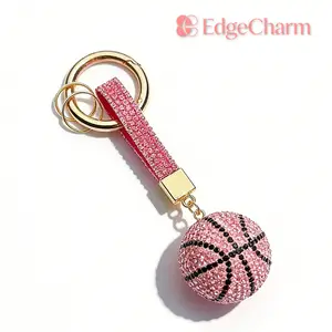 New Clay Rhinestone Basketball Keychain, Korean Style Bling Full Diamond Car Key Ring, Creative Bag Charm Accessory for Sports Fans