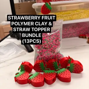 STRAWBERRY FRUIT POLYMER CLAY AND STRAW TOPPER BUNDLE (13PCS)