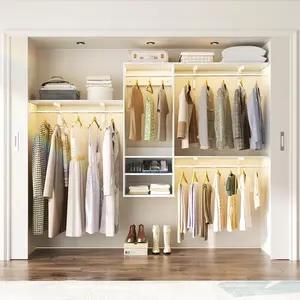 8FT Hanging Closet System, 96 Inch Closet Organizer System with Hanging Rod, Walk-In Mounted Closet System, Built-In Clothes Garment Rack with 3 Shelving Towers