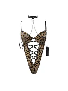 Free Tonight Women's Leopard Flocking Mesh Teddy and Wrist Restraints Set​