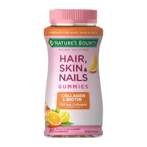Nature's Bounty Optimal Solutions Hair, Skin & Nails with Biotin and Collagen, Citrus-Flavored Gummies Vitamin Supplement, 2500 mcg, 80 Ct, 40 Total Servings