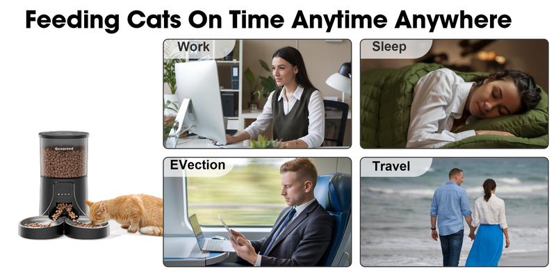 Geoorood Automatic Cat Feeder with Camera, 1080P HD Video, 2.4G WiFi Smart Pet Feeder with One-Way Audio, 4L Large Capacity, Dual Bowl Design for Cats and Small/Medium Dogs