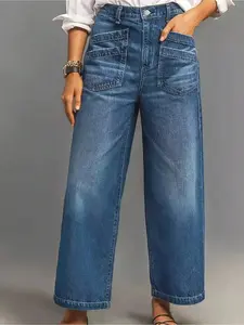 Women's personalized, comfortable, versatile, trendy and fashionable straight-leg denim trousers