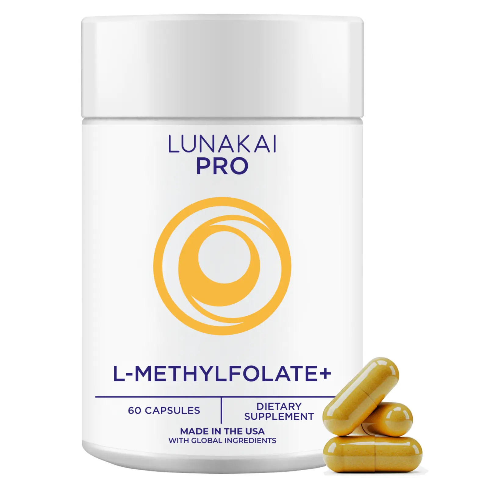 Lunakai USA Made Clinically Studied L-Methylfolate 5-MTHF 15mg Plus Methyl B12 - Methylated Folate Supplement for Men & Women - Brain, Mood & Energy, MTHFR Supplement, Non-GMO, 60 Capsules