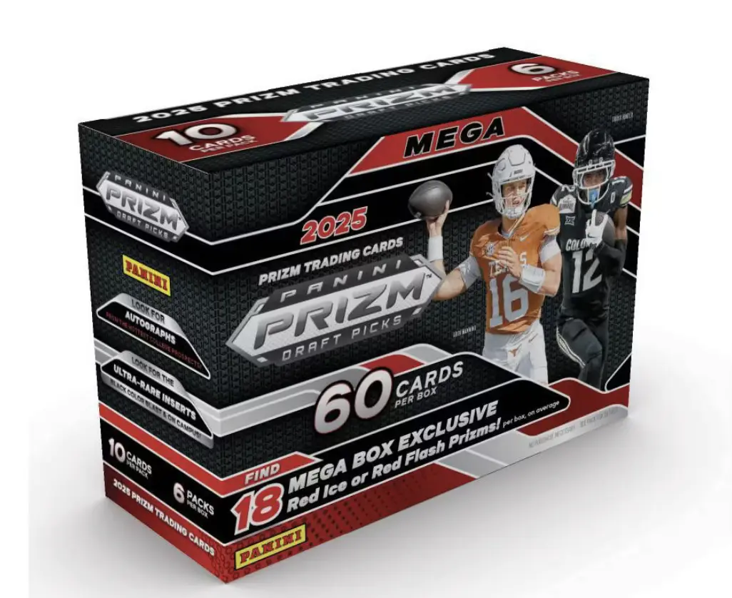 2025 Panini NFL Prizm Draft Picks Football Trading Card Mega Box(Red Ice or Red Flash Prizms)