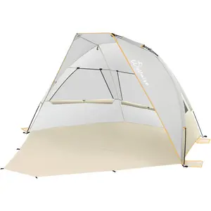 WolfWise 2-3 Person Portable Beach Tent UPF 50+ Sun Shade Canopy Umbrella with Extendable Floor, Beige