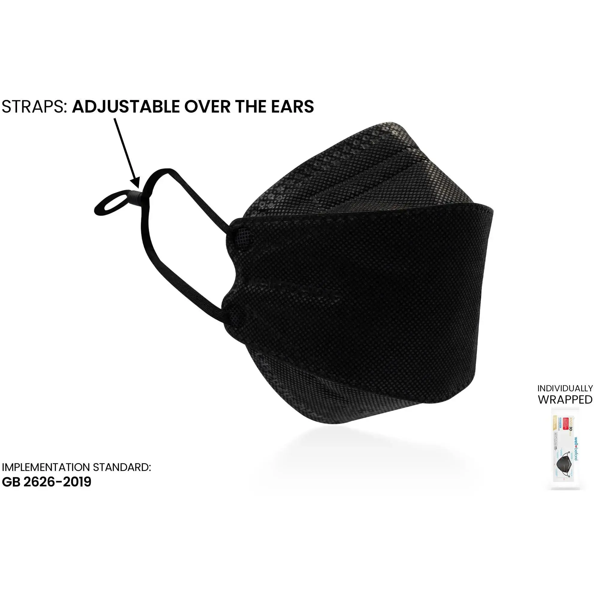 KN95 3D Face Mask | Comfort 3D Fit, Adjustable Ear Loops - Bag of 10