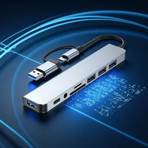 8-in-1 USB C HUB, USB Splitter, USB Expander, Featuring 4 USB Ports, 1 USBC TF/SD Card Reader, and 3.5mm Audio Output, Compatible with Macbook Pro/iPad Pro/HP Laptops