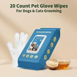 Glove-Style Grooming Wipes for Cats & Dogs — 20-Pack (Disposable | Easily Removes Loose Fur | Gentle & Skin-Friendly | No-Rinse Formula | Ideal for Outdoors | Hypoallergenic | Safe for Face | Designed Specifically for Pet Care | Deodorizing & Fluffing)