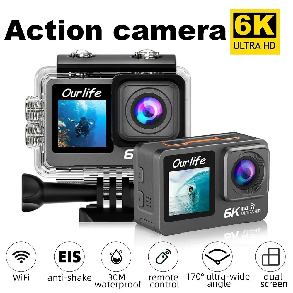 Out Life Camera OURLIFE Action Camera 6K60FPS Wi-Fi Dual Screen 170D 2.0 Inch Touch ...