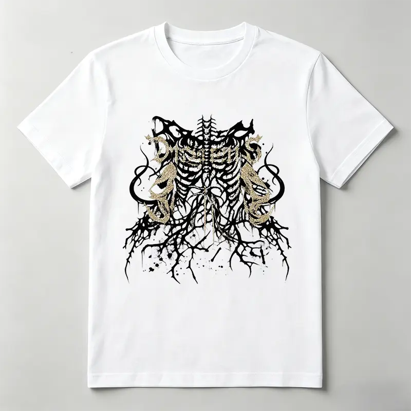 100% Cotton Unisex Gothic Ribcage & Snake Graphic Crew Neck T-Shirt | Dark Y2K Skeleton Short Sleeve Tee | Alternative Streetwear Top sohochic