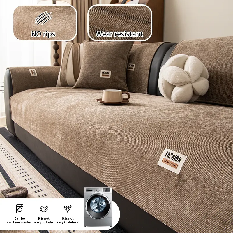 Simple Style Sofa Cover Protector, Durable Anti-Slip Bottom, Easy Clean, Pet Scratch Resistant, Suitable for Living Room Office Bedroom Decor, Washable Sofa Slipcover, Reusable Couch Protector, Slipcovers for Couches and Sofas