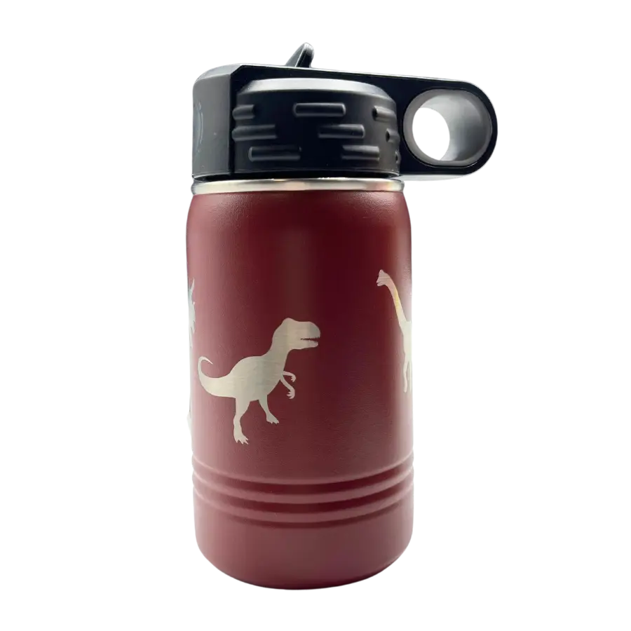 Stainless Steel Dinosaur Engraved Water Bottle | 12 oz | Multiple Colors | RCK Creations & More
